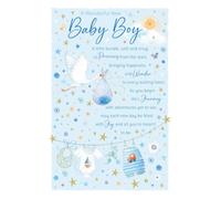 Cherry Orchard New Baby Boy Card - Luxury Congratulations Greeting Card for New Baby Boy- Cute Design - Gold Foil Hearts & Stars - Sentimental Verse Inside - Premium Card with Envelope