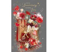 Cherry Orchard On our Anniversary/Happy Anniversary card, Charming Red & Gold floral design, complete with gold envelope
