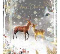 Cherry Orchard Open Christmas Card, Artistic Reindeer Design from the Gorgeous Grace range, finished with gold foil, comes with Gold Envelope