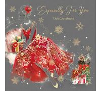 Cherry Orchard Open Christmas Card, Especially for you this Christmas. Beautiful Lady in Red Dress design from the Gorgeous Grace range, finished with gold foil, comes with Gold Envelope