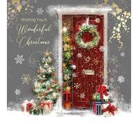 Cherry Orchard Open Christmas Card, Wishing you a Wonderful Christmas. Traditional Design from the Gorgeous Grace range, finished with gold foil, comes with Gold Envelope