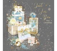 Cherry Orchard Open Happy Christmas Card, Artistic Presents and Bows Design from the Gorgeous Grace range, finished with gold foil, comes with Gold Envelope