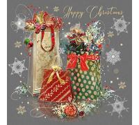 Cherry Orchard Open Happy Christmas Card, Artistic Presents and Bows Design from the Gorgeous Grace range, finished with gold foil, comes with Gold Envelope