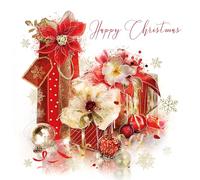 Cherry Orchard Open Happy Christmas Card, Traditional Presents and Bows Design, finished with foil detials, comes with Envelope