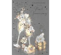 Cherry Orchard Pearl Anniversary Card, 30th Wedding Anniversary, Champagne Glasses and Flowers Design, Luxury Greeting Card with Envelope