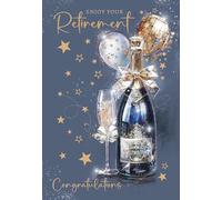 Cherry Orchard | Retirement Card | Congratulations on your Retirement | Elegant Champage Design | Navy Blue Design with Gold Foil Finish | Complete with Envelope