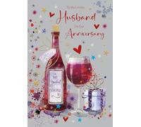 Cherry Orchard | Romantic Husband Anniversary Card | Lovely Husband on Our Anniversary Card | Red Wine Bottle & Glass Design | Gold Foil Text & Details | Luxury Page Insert | Complete with Envelope