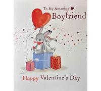 Cherry Orchard Romantic Valentine's Day Card for Boyfriend, Cute Bunny Design with Heart Balloon and Gifts, Love Message Inside