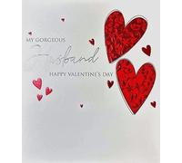 Cherry Orchard Romantic Valentine's Day Card for Husband with Red Embossed Hearts, Silver Script Text, Elegant Design, Sentimental Message Inside