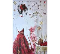 Cherry Orchard Romantic Wife Christmas Card, Elegant Red Dress Design with Glitter and Foil Accents, Sentimental Message