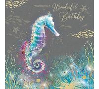 Cherry Orchard Seahorse Happy Birthday Card with Gold Foil detail and Gold Envelope from
