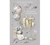 Cherry Orchard , Silver Wedding Anniversary Card - Card for 25th Wedding Anniversary Congratulations - Elegant Champagne Design -Luxury Insert & Gold Foil Finish - Complete with Envelope