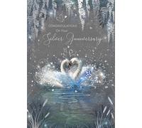 Cherry Orchard Silver Anniversary Card, Elegant Swan Design, Romantic Greeting Card with Verse