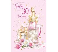 Cherry Orchard Sister 30th Birthday Card, Gorgeous Pink Champagne design, Gold Foil Text, complete with Envelope