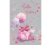 Cherry Orchard Sister Birthday Card - Pretty Birthday Gift & Balloons design, Beautiful Foil Finish complete with envelope