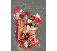 Cherry Orchard Sister & Brother in Law Anniversary, Beautiful Red Roses Design with Gold Foiling and Gold Envelope