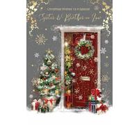 Cherry Orchard 'Sister & Brother in Law' Christmas Card, Artistic Front Door eith Christmas Wreath design with Gold foil details from the Gorgeous Grace range. Comes complete with gold envelope.