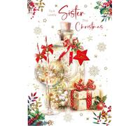 Cherry Orchard - Sister Christmas Card - Elegant Festive Gin Bottle & Gift Design | Sentimental Verse & Luxury Insert Inside | Gold Foil Finish | Complete with Envelope