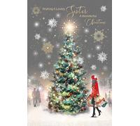 Cherry Orchard | Sister Christmas Card | Festive Christmas Tree scene | Shimmering Foil Snowflakes | Complete with Envelope