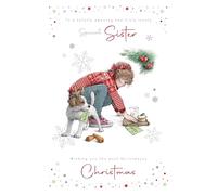 Cherry Orchard | Sister Christmas Card | Festive Christmas Tree scene | Shimmering Foil Snowflakes | Complete with Envelope