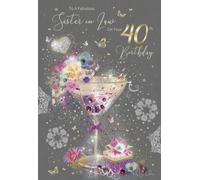 Cherry Orchard Sister-in-Law 40th Birthday Card, Floral Elegant Style, Gold Foil Detail, Grey and Purple, A5
