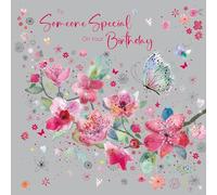 Cherry Orchard , Someone Special Birthday Card, Beautiful Flowers and Butterflies design, Gold Foil Text complete with Envelope