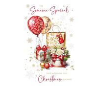 Cherry Orchard Someone Special Christmas Card - Elegant Gold and Red Festive Design with Balloons, Gifts & Flowers - Includes Envelope - Luxury Greeting Card 21 x 14.3 cm