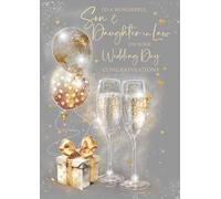 Cherry Orchard | Son and Daughter in Law Wedding Day Card | Large Wedding Day Card for Son | Elegant Champagne Glasses and Balloons| Gorgeous Gold Foil Font | Luxury Insert | Heartfelt Verse