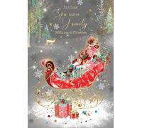 Cherry Orchard 'Son and His Family' Christmas Card, Artistic Sleigh design with Gold foil details from the Gorgeous Grace range. Comes complete with gold envelope.