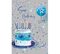 Cherry Orchard | Son Birthday Card | Birthday Card for Son | Grey & Blue Birthday Cake & Candles Design | Gold Foil Stars & Text | Luxury Insert with Printed Verse| Complete with Envelope