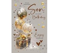 Cherry Orchard | Son Birthday Card| Happy Birthday card for Son | Stylish Gold Presents & Balloon Design| Luxury Insert| Complete with Envelope