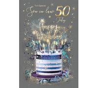 Cherry Orchard Son in Law 50th Happy Birthday Luxury Greeting Card with Gold Foil Detailing and Gold Envelope from