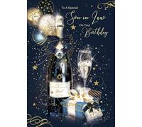 Cherry Orchard Son in Law Happy Birthday Card with Champagne Design and Gold Foil Detailing and Gold Envelope from (EL343)