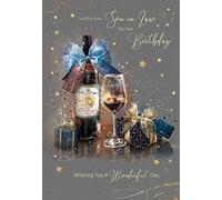Cherry Orchard Son in Law Happy Birthday Card with Red Wine Design and Gold Foil Finish and Gold Envelope from