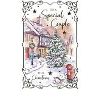 Cherry Orchard Special Couple Christmas Card, Snowy Village Scene with Decorated Tree Design