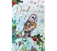 Cherry Orchard Special Dad Christmas Card, Luxury Gold Foiled Owl Design with Winter Foliage, Premium Quality