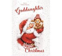 Cherry Orchard Special Goddaughter Christmas Card (CO-XN448) Santa and Puppy - Cute Embellished Girl's Card - Pretty Flitter and Embossed Finish - Christmas Card For Her