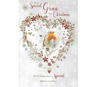 Cherry Orchard Special Gran Christmas Card, Robin Heart Wreath Design, Festive Greeting Card
