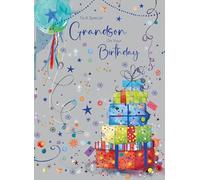 Cherry Orchard | Special Grandson Birthday Card | Vibrant Rainbow Gifts & Confetti Design | Gold Foil | Complete with Envelope