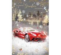 Cherry Orchard 'SPECIAL GRANDSON' Christmas card, Artistic design with City skyline and sports car, Gold foil finish, comes complete with Gold envelope.