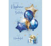 Cherry Orchard | Special Nephew Birthday Card | Blue & Gold Balloons and Stars | Gold Foil Text | Comes with Envelope
