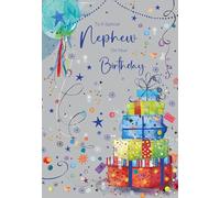 Cherry Orchard | Special Nephew Birthday Card | Fun & Vibrant Presents & Balloon Design | Gold Foil Text