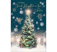 Cherry Orchard 'Special Son And Daughter in Law' Christmas Card, Snowy Christmas Tree design with beautiful Gold foil text and finishes, Comes complete with envelope.