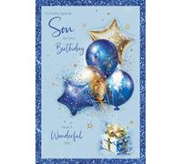 Cherry Orchard, Special SON Birthday Card, Gold & Blue Balloons, finished with Foil Text & Border, complete with envelope