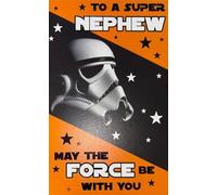Cherry Orchard Star Wars Birthday Card for Nephew, Official Licensed Stormtrooper Design with Orange and Black Theme, May the Force Be With You Message