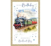 Cherry Orchard Steam Train Birthday Card from, Foil Text and Border, Complete with Envelope