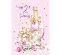 Cherry Orchard | Stunning 21st Birthday Card for Her | Gorgeous Pink Champagne Bottle Design | Elegant Gold Foil Font & Sparkling Details | Complete with Envelope
