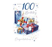 Cherry Orchard Stylish 100th Birthday Card for him, Luxury age 100 Milestone Birthday card From, Finished with a Blue Foil Border