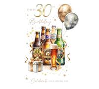 Cherry Orchard Stylish 30th Birthday Card for him, Luxury Age 30 Milestone Birthday card From, Beer Bottle & Balloons, Finished with an orange foil Border
