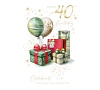 Cherry Orchard Stylish 40th Birthday Card for him, Artistic Deisgn From, Finished with a Shimmering Gold Foil Border